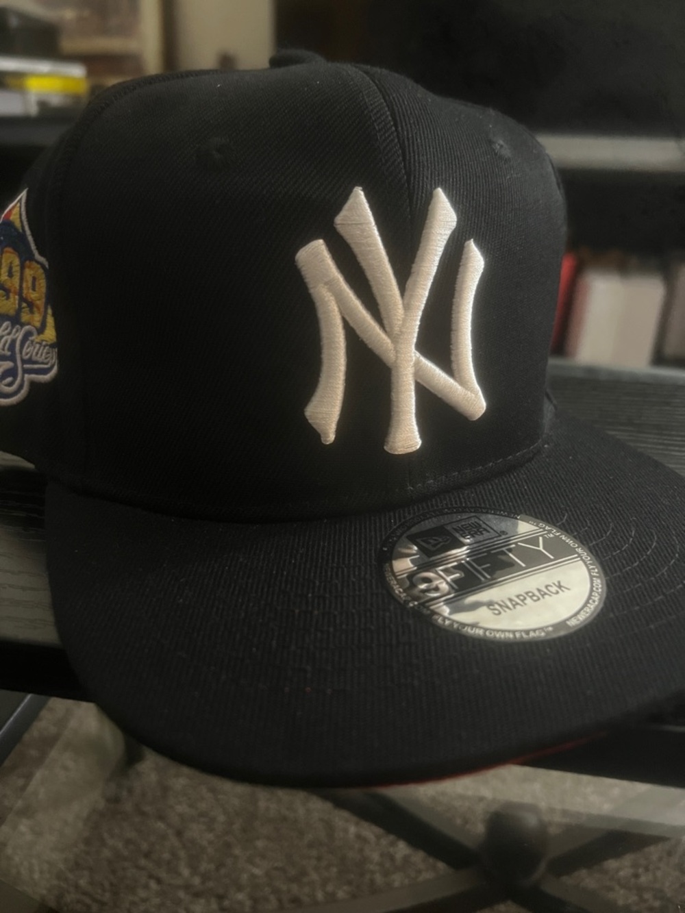 New Era Black Snapback Hat with White NY Logo - Picture 3 of 3